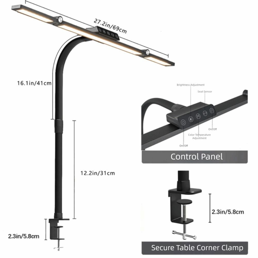 Plastic USB Table Light 10 Brightness Levels 3 Heads Desk Lamp Metal Construction Clip On Design Folding Arm Lamp Office Use