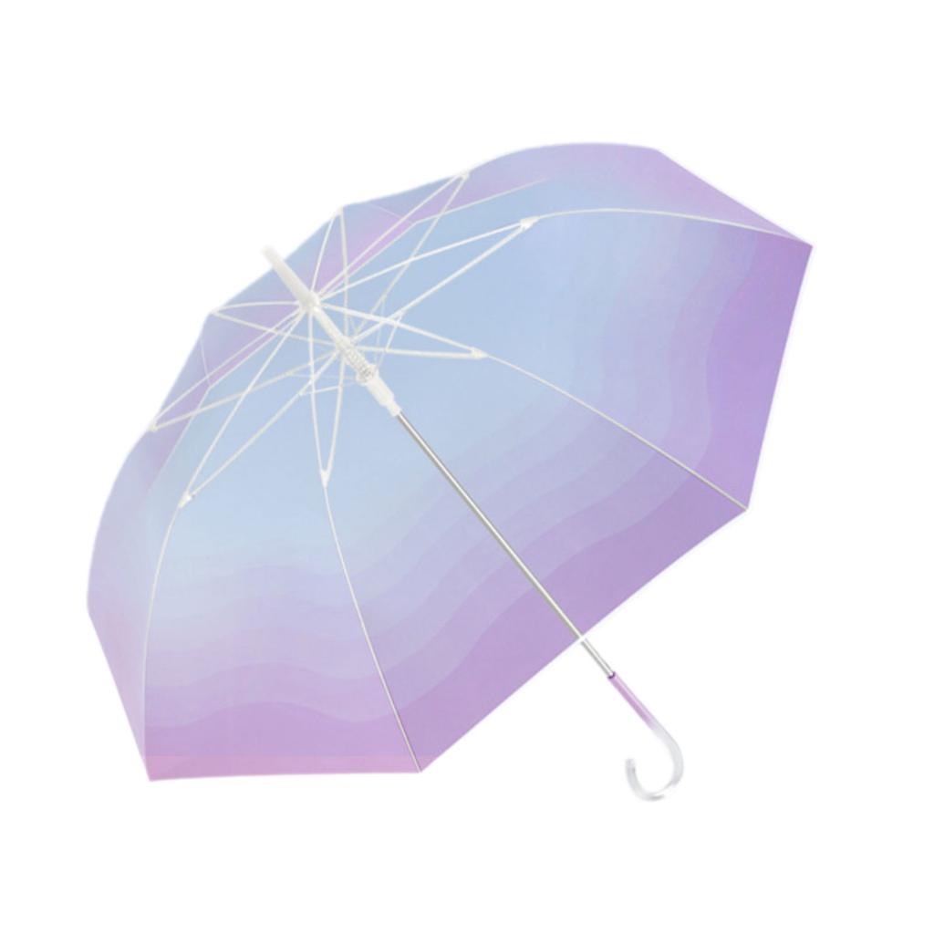 Creative Gradient Transparent Rain Umbrella with Curved Handle Automatic Open 8Rib Large Canopy Rain Shelter Gear