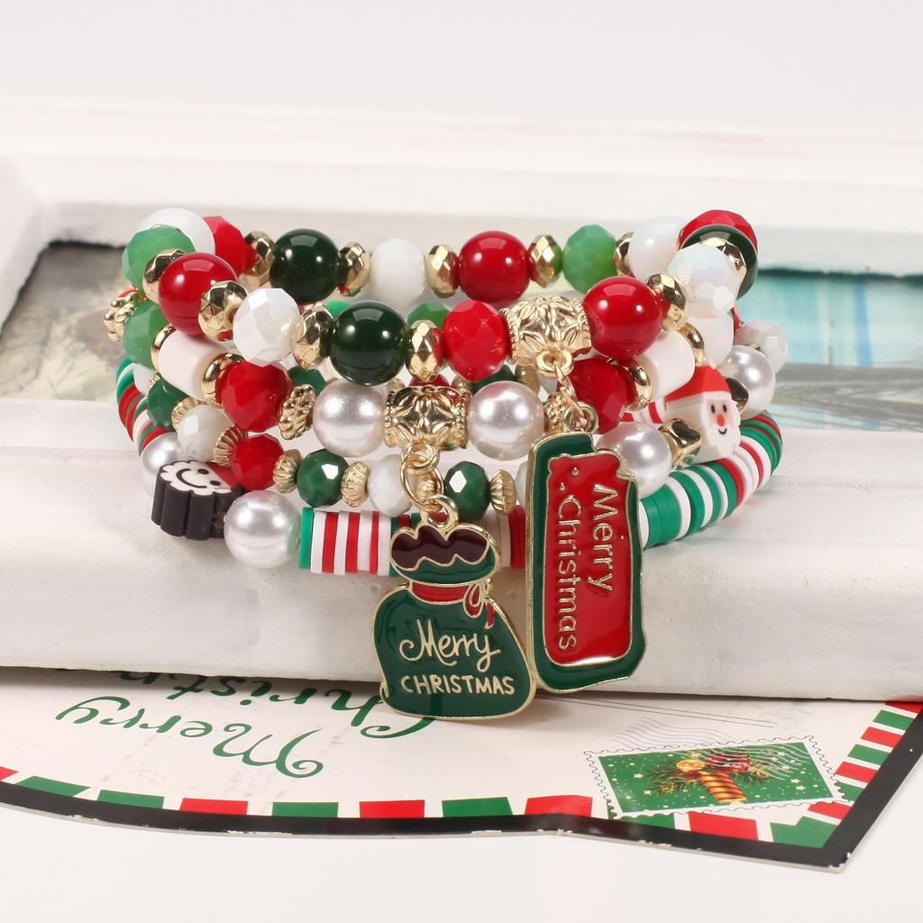 Christmas Charm Bracelet with Snowman, Tree, Santa, and Deer Pendants