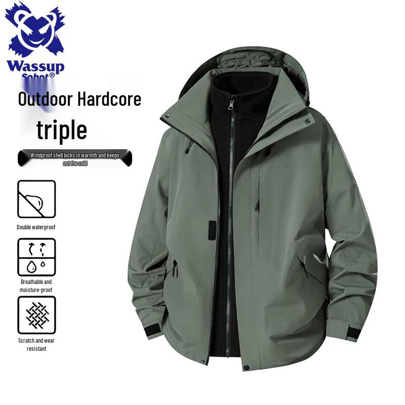 

Wassup Sohot Men s 3-in-1 Autumn Winter Windproof Hiking Jacket 3XL