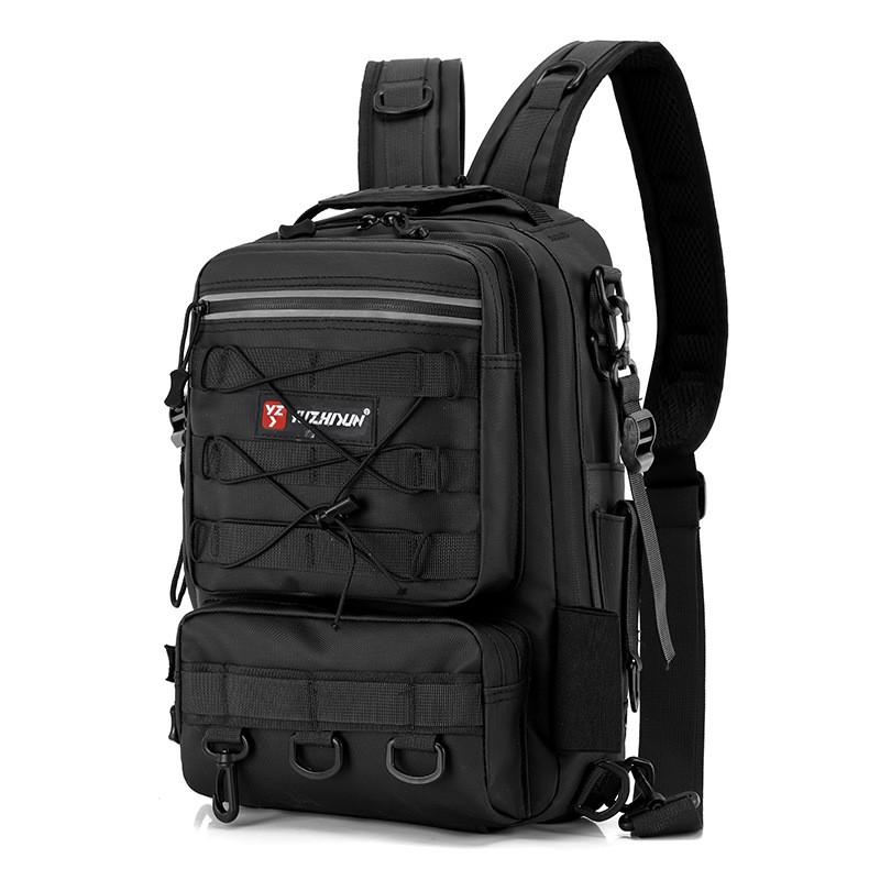 Zaino da Pesca Multi-Scomparto Marsupio Porta-Esche Impermeabile Tessuto Oxford Porta-Canna Con Scomparti per Attrezzatura