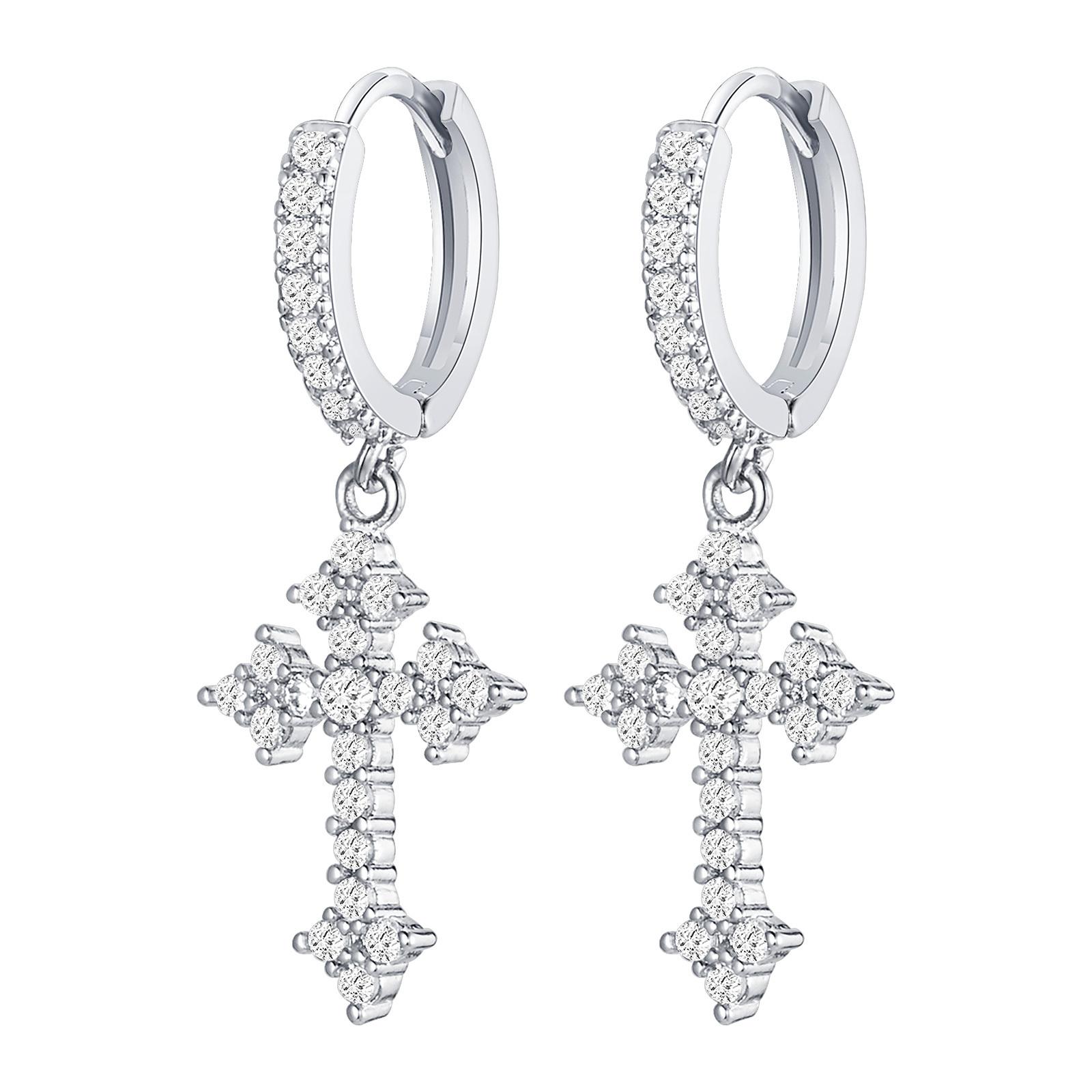 

Vnox Сережки-хрестики з повністю інкрустованими кубічними цирконіями для чоловіків і жінок, Блискучі сережки-підвіски з хрестиками зі стразами, Унісекс готична панк-ювелірка