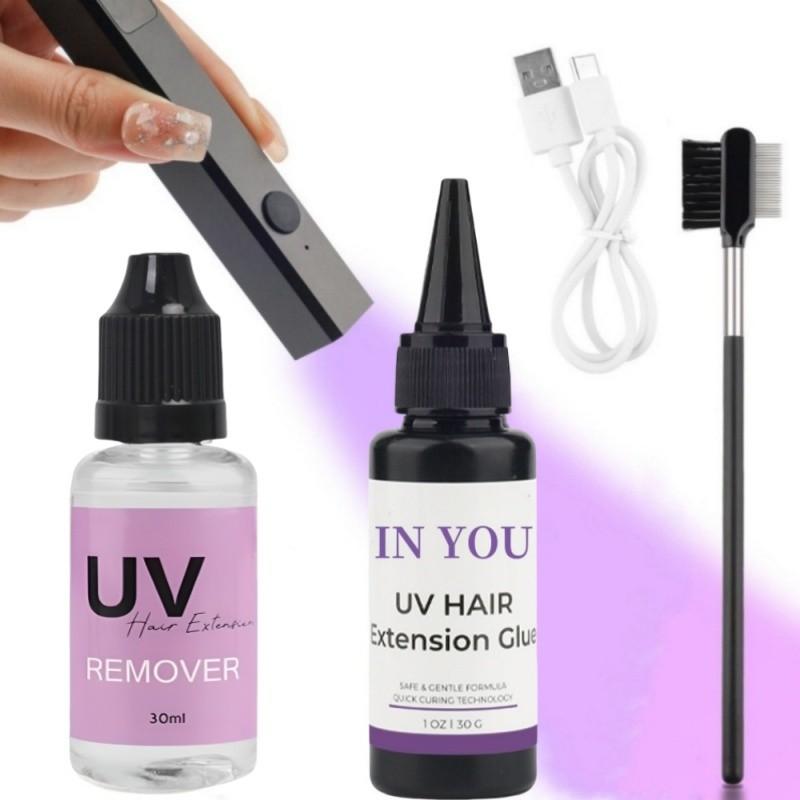 UV Hair Extension Kit: UV Lamp + 30g Glue & Remover | Salon-Quality Invisible Bonds | Quick Home & Salon Set