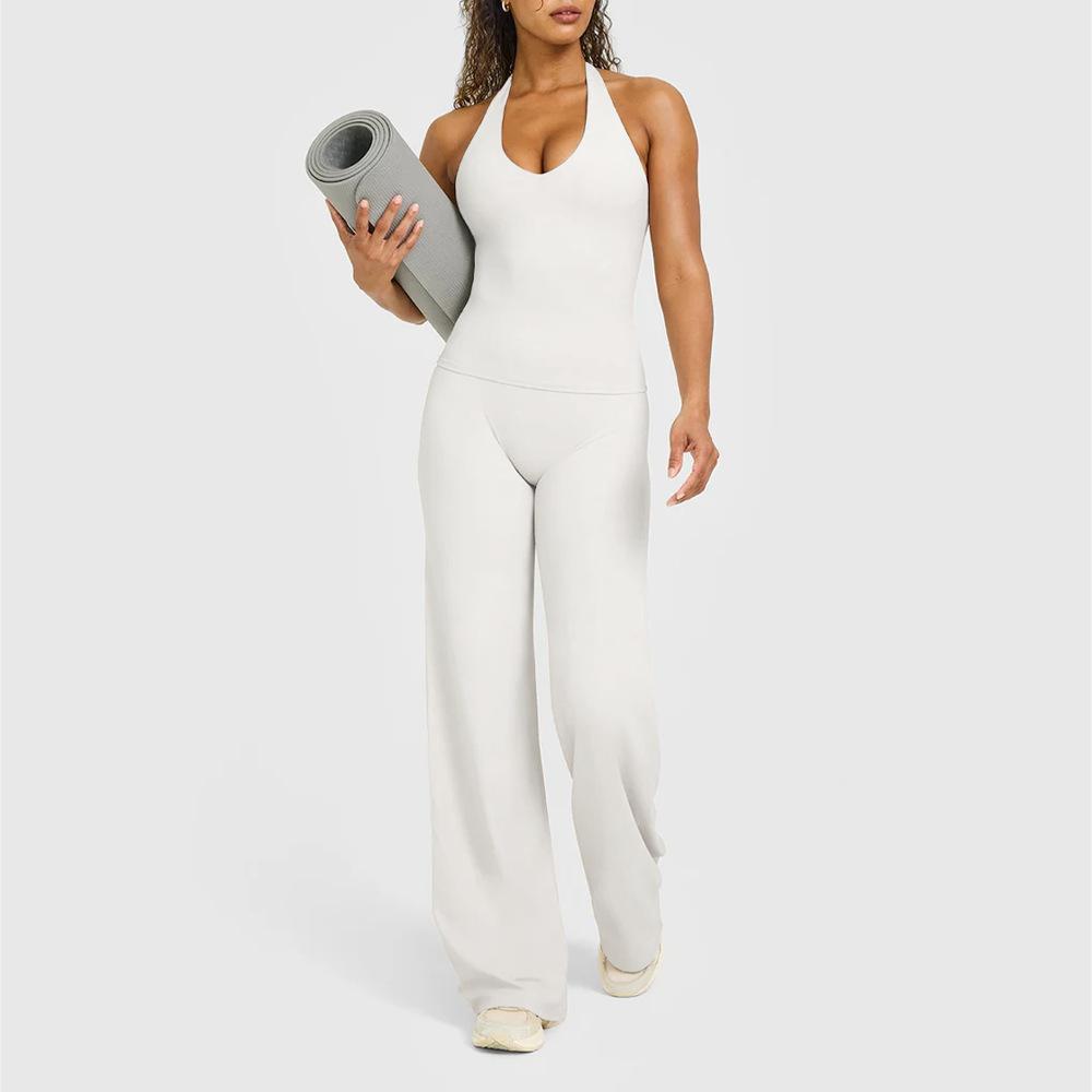 1116 New V-neck sports neck vest straight trousers set fitness yoga pilates two-piece set