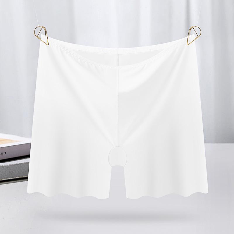 Ice Silk Seamless Women's Anti-Exposure Shorts - Thin, White Base Layer