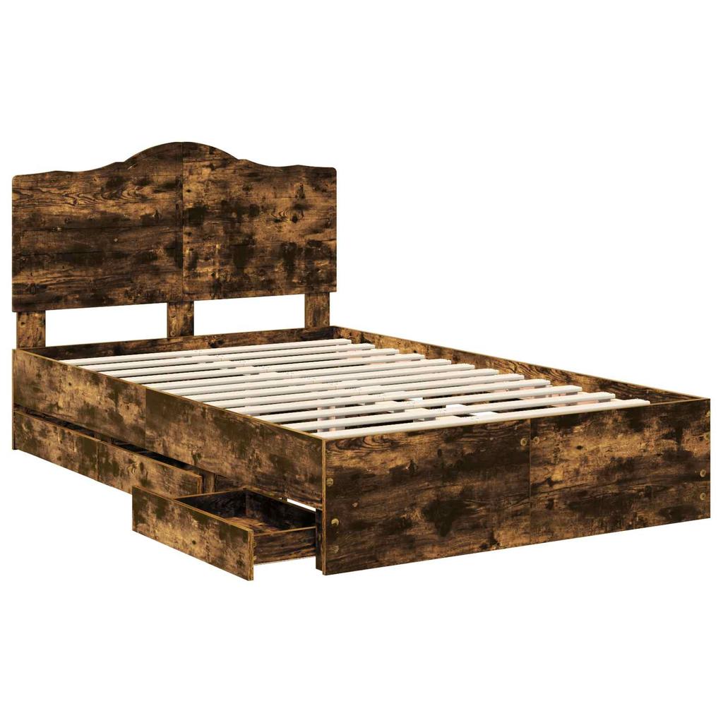 Bed Frame Smoked Oak 135 x 190 cm Engineered Wood