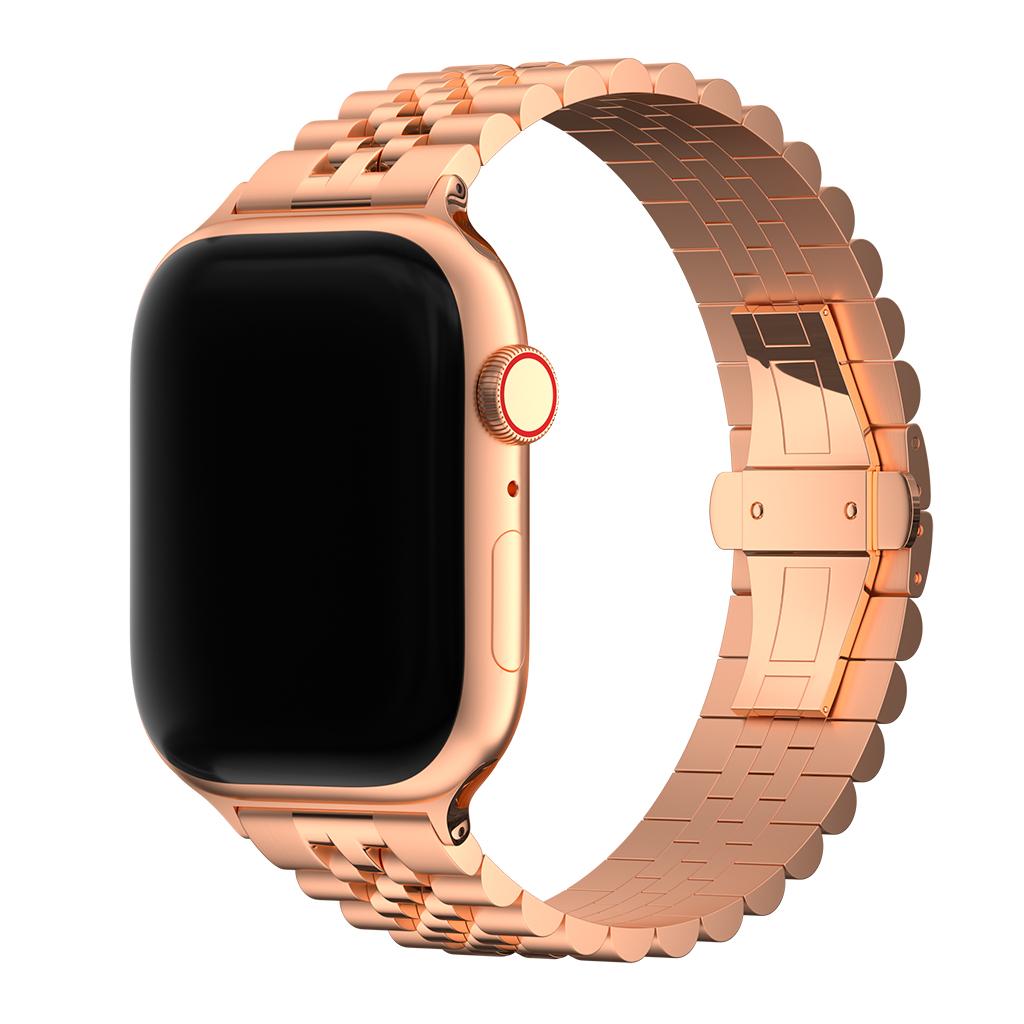 Keepwin 5 Bead Replacement Adjustable Bracelet Stainless Steel Women Hardware Watch Silver Band for Apple IWatch 9 8 7 6 5 4