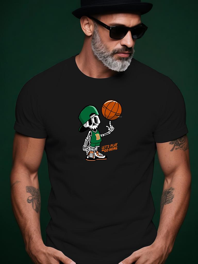 Short Sleeve Tshirt with Funny Basketball Graphic - Light...
