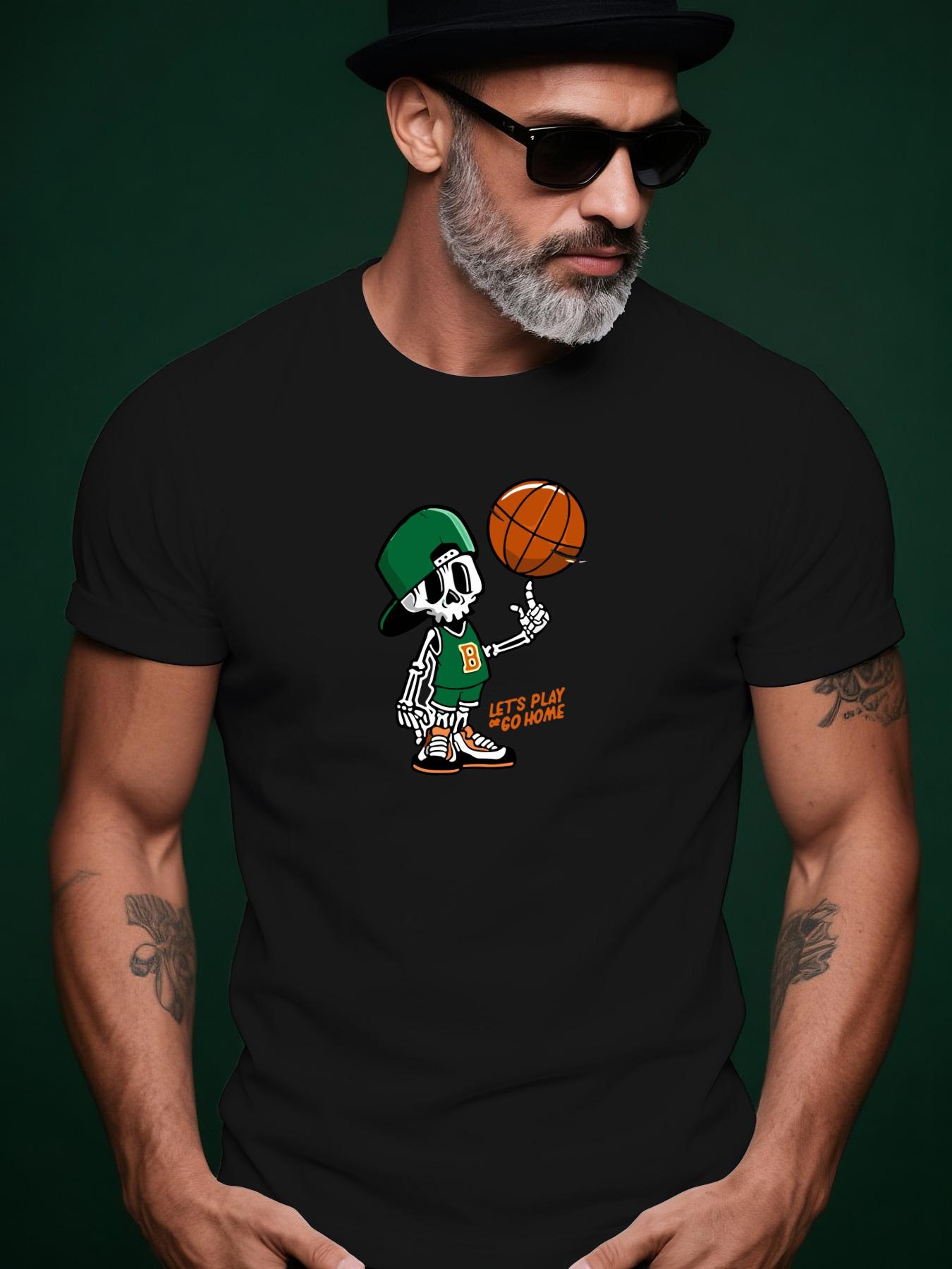 Short Sleeve Tshirt with Funny Basketball Graphic - Light... L