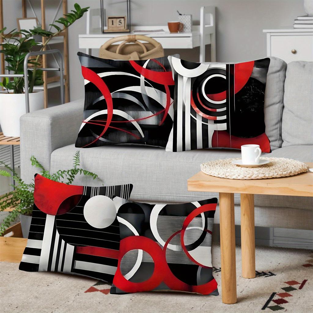 [4 Pezzi Copricuscini Astratti] 4 Pezzi Copricuscini Decorativi Astratti a Strisce Geometriche per Divano, Poltrona, Soggiorno