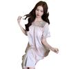 1011 Summer New Women's Nightgown V-neck Thin Short-sleeved High-end Sexy Lace Loungewear Can Be Worn Outside