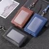 Multifunctional PU Leather Work Card Holder Fashion Women Men Name Badge Holder ID Business Case Office School Bank Credit Card