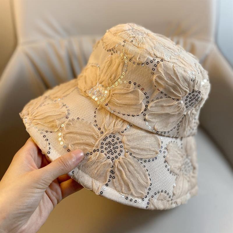 Elegant Lace Flower Fisherman Hat For Women, Breathable Mesh Sun Hat With Outdoor Sun Protection