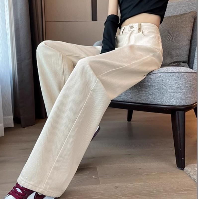 Women's High Waist Straight Leg Jeans Loose Fit Color Block Pocket Denim Pants Casual Wide Leg Trousers