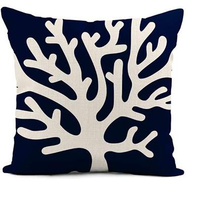 Linen Throw Pillowcase Beach Nautical Coral Reef Navy Blue Sailboat Home Decoration Pillowcase Square Cushion Cover Sofa Bed