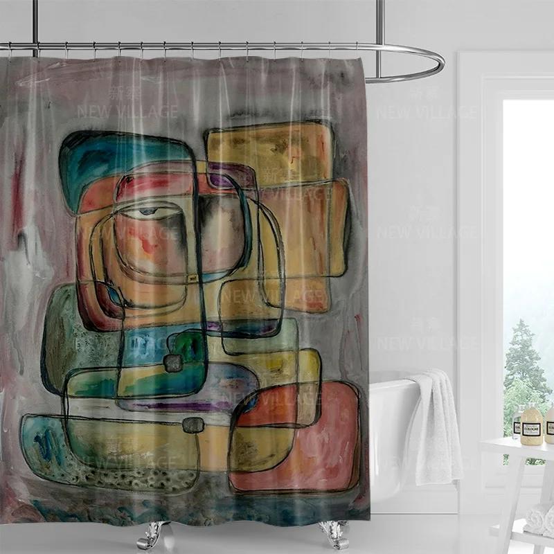 Abstract Art Print Waterproof Shower Curtain - Stylish, Durable & Easy-Care Choice For Contemporary Bathroom Décor