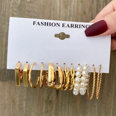 Vintage Geometry Earrings Set Pearl Heart Leopard Earrings For Women Simple Gold Silver Metal Square Round Fashion Party Jewelry