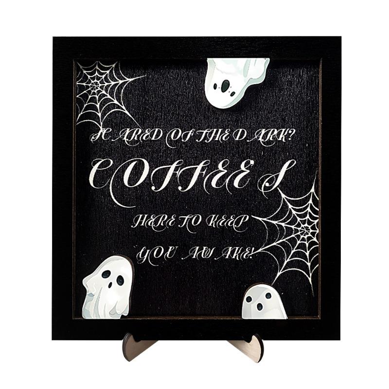 Halloween Wooden Ghost Photo Frame - Spooky Kid's Tabletop Decor with Themed Poster, Party Atmosphere Decorative Ornament