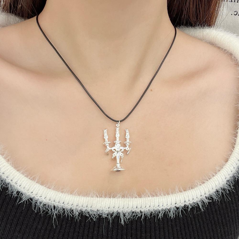 

Vintage Candle Holder Pendant Necklace Silver Color Charm Jewelry Choker Necklace Women Girls 2
