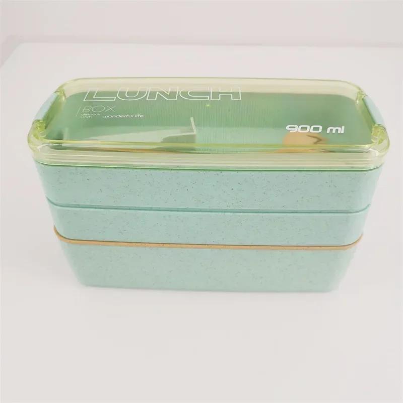 

Ланч-бокс из здорового материала, 3 слоя, пшеничная солома, бенто-боксы, посуда для микроволновой печи, контейнер для хранения продуктов, ланч-бокс 900 мл