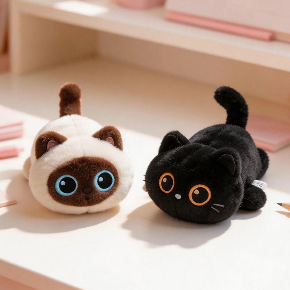 Cute Big Eyes Cat Plush Toy Realistic Texture Siamese Cat  Plush Doll  Birthday Gift