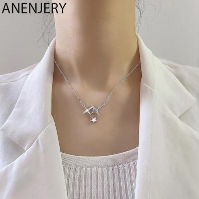 Silver Color Smiling Zircon Cross Star Necklace For Women Simple Romantic Clavicle Chain Necklace