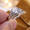 Luxury Female White Heart Tree Leaf Round Zircon Stone Ring Silver Color Dainty Gift Party Wedding Jewelry For Women