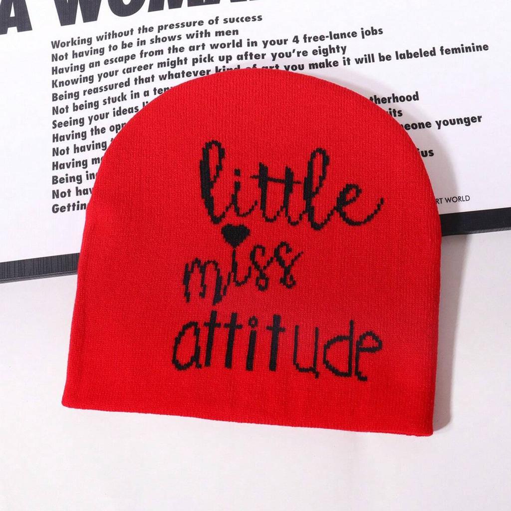 Fashionable Letter Pattern Knitted Beanie For Outdoor Sports And Daily Use Red