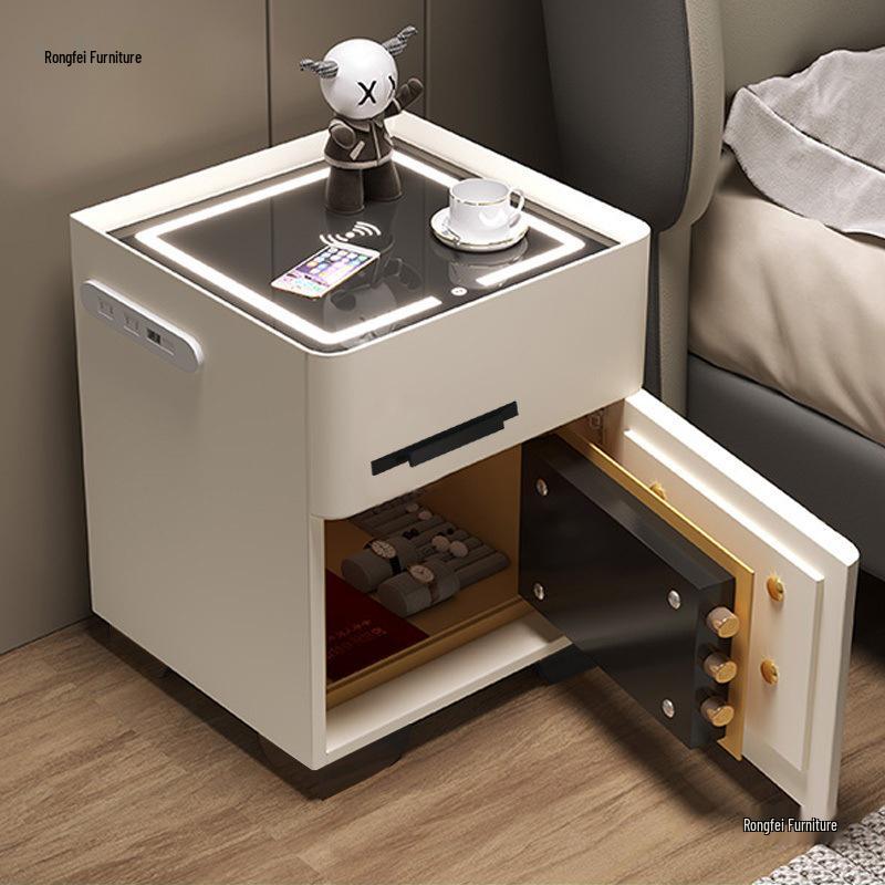 Smart Multifunctional Bedside Safe: Minimalist Square Design for Bedroom and Living Room