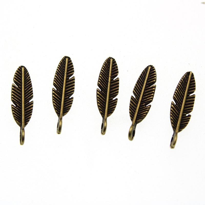20pcs 6x21mm  Feather leaf Charms for Jewelry Making pendant ,Vintage Tibetan Silver kC Gold,DIY Handmade Jewelry Findings