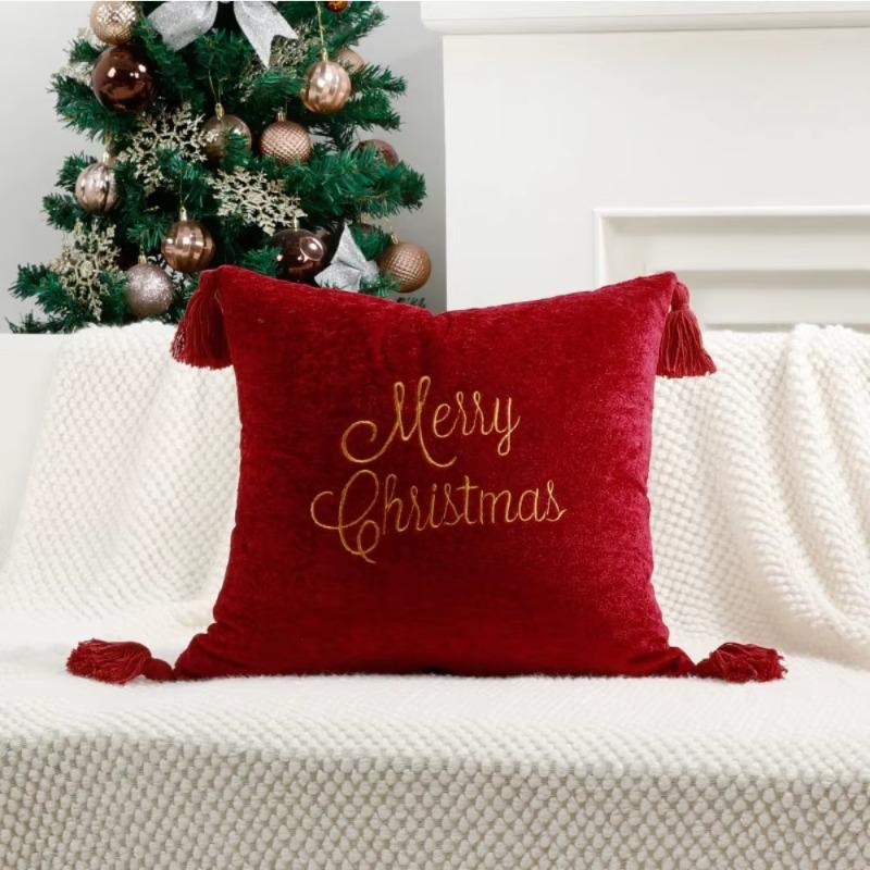 Soft Square Merry Christmas Snowflake Throw Pillow Covers Embroidery Cushion Case for Home Sofa Bed Chair Decor