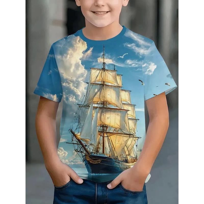 Fashion Children's Clothing Crew Neck Short Sleeve 3D Casual Color Printing Casual Short Sleeve Crew Neck T-Shirt