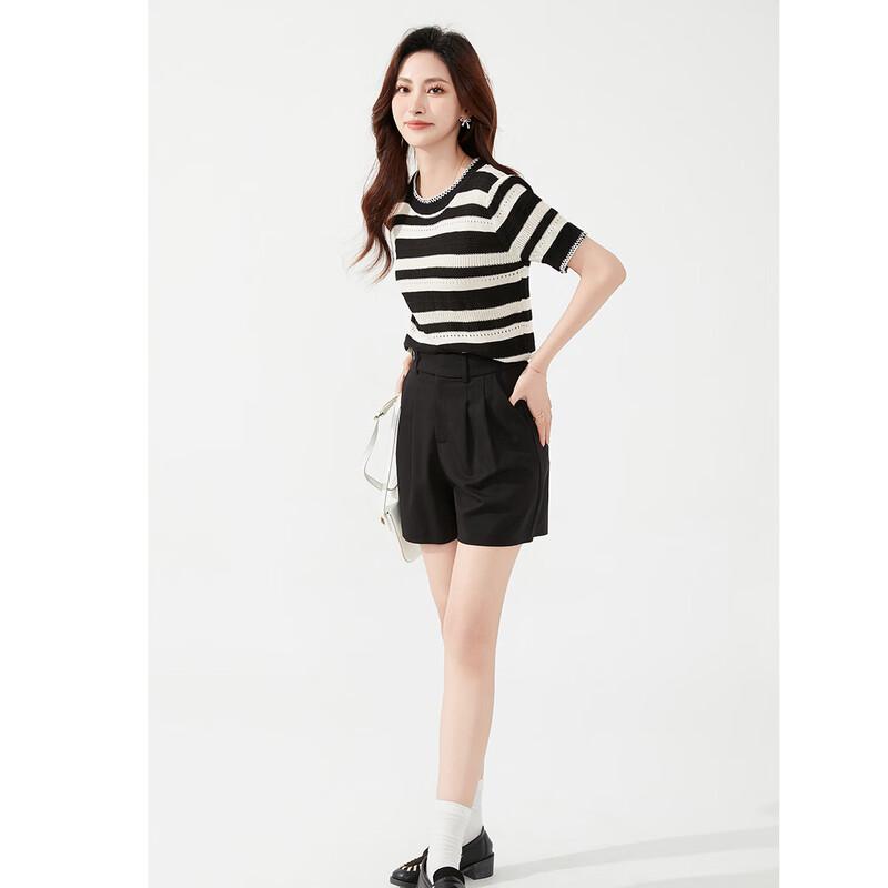 Aiyilian Women's Striped Color Block Knit T-shirt