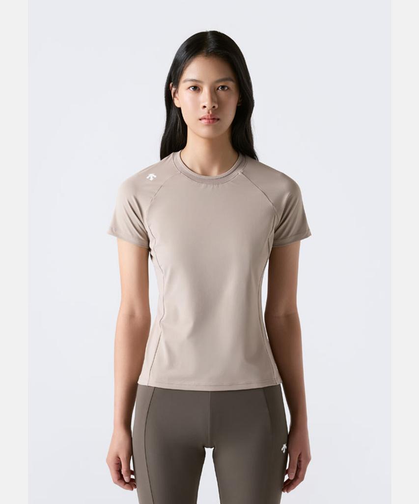 DESCENTE Women'S Slim Fit Short Sleeve T-Shirt Brown Sr322Pts71