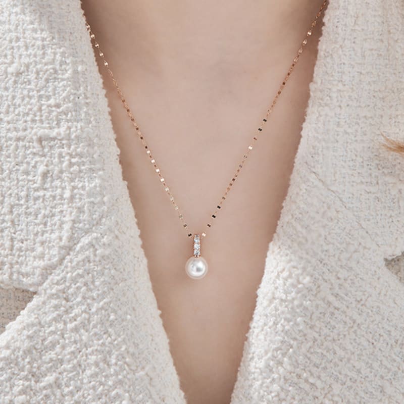 

ELLE Jewelry 14K Bling Pearl Necklace EL14NN019 Rose gold