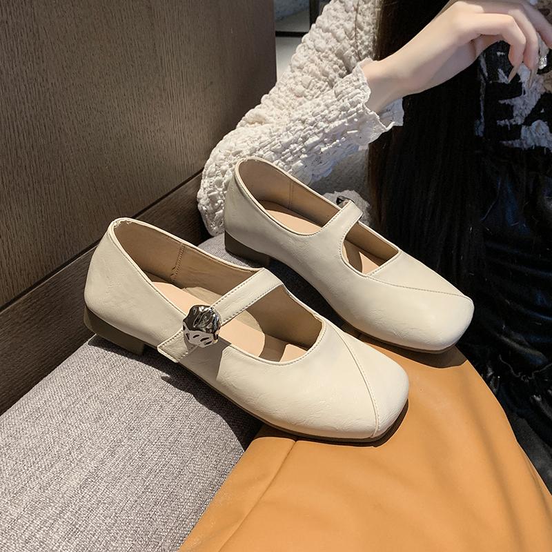 Fashionable Flat Bottom Mary Jane Shoes Women's round Toe Slip-On Summer New Style Low Heel Rubber Outsole Simple Pure Color