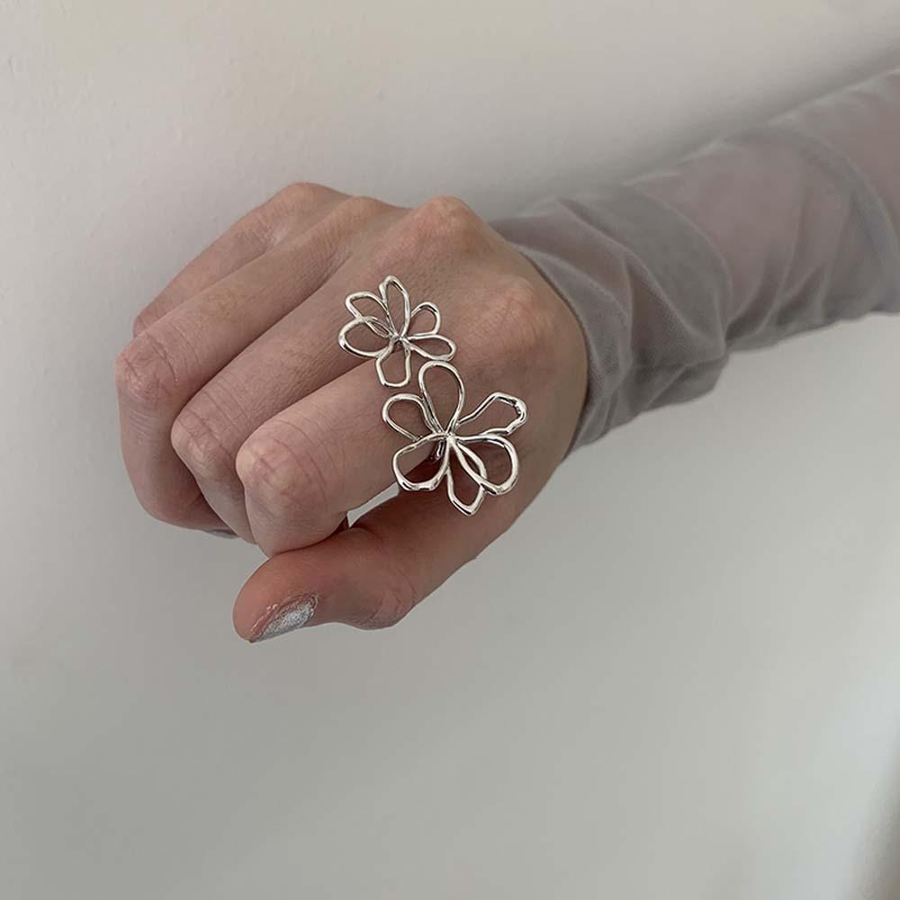 Exaggerated Silver Sunflower Finger Circle Irregular Open Hollow Out Ring  Banquet