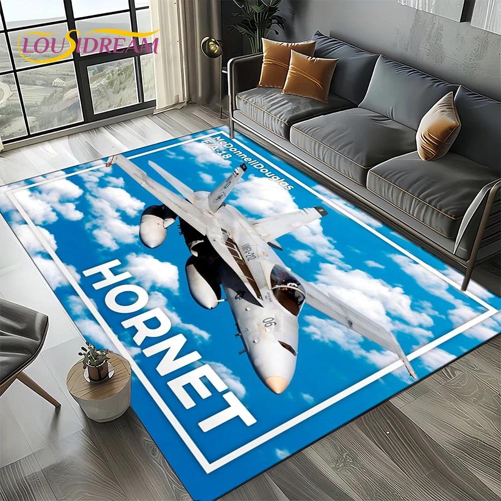 Cartoon 3D Space Spitfire Aircraft Air Force Jet Fighter Carpet Rug for Living Room Bedroom Sofa Decoration,Non-slip Floor Mat