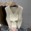 Ženy Pletený svetr Vesta Jaro Podzim Krátký Volný Vintage Svetr Dívky bez rukávů Pulovry s výstřihem do V Dámské svrchní oděvy
