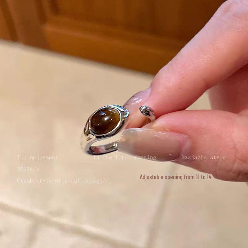 Maillard Tiger Eye Stone Retro Open Ring for Women - Unique & Luxurious Design