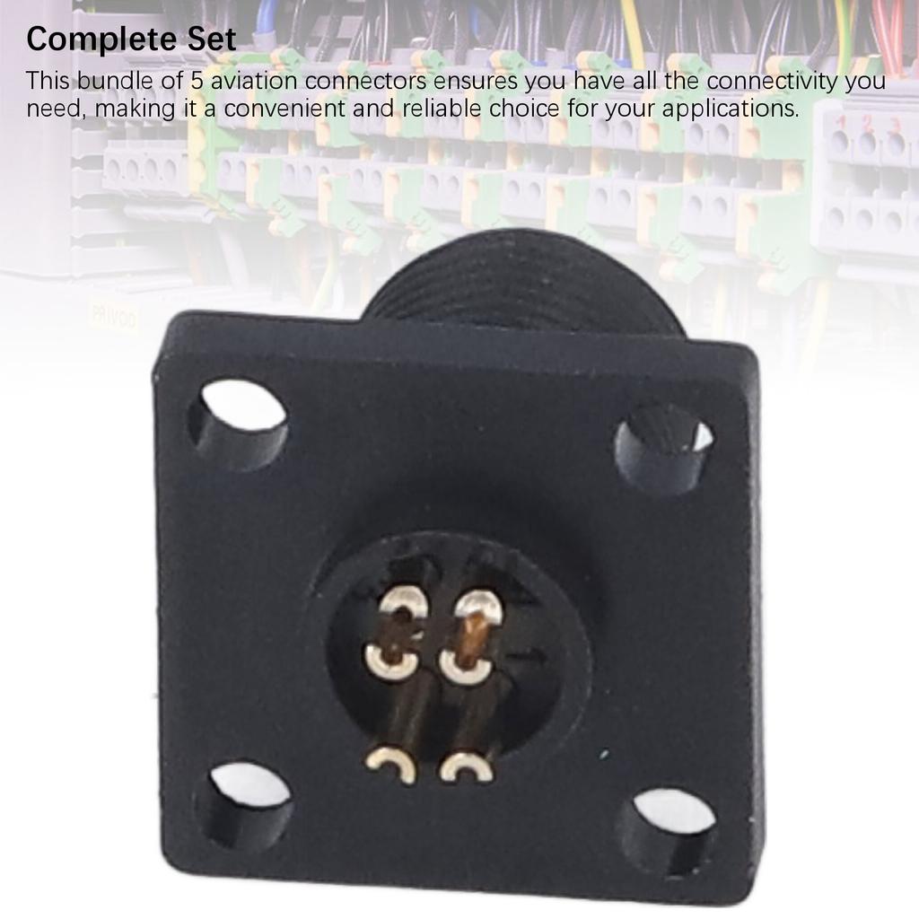 5Pcs E7 Thread Square Flange Pin Type Aviation Connector PA66 Solder 4 Core IP67 Electrical Cable Connector