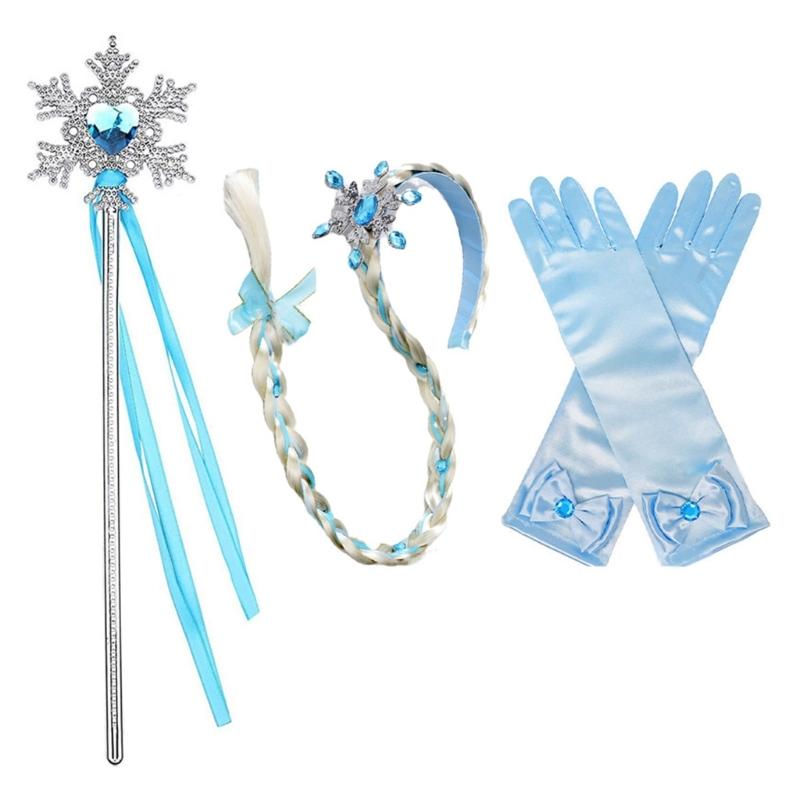 Princess Costume Accessories Birthday Party Clothing Set Gloves Crown Necklace and Hair Braid for Girls' Dress Up