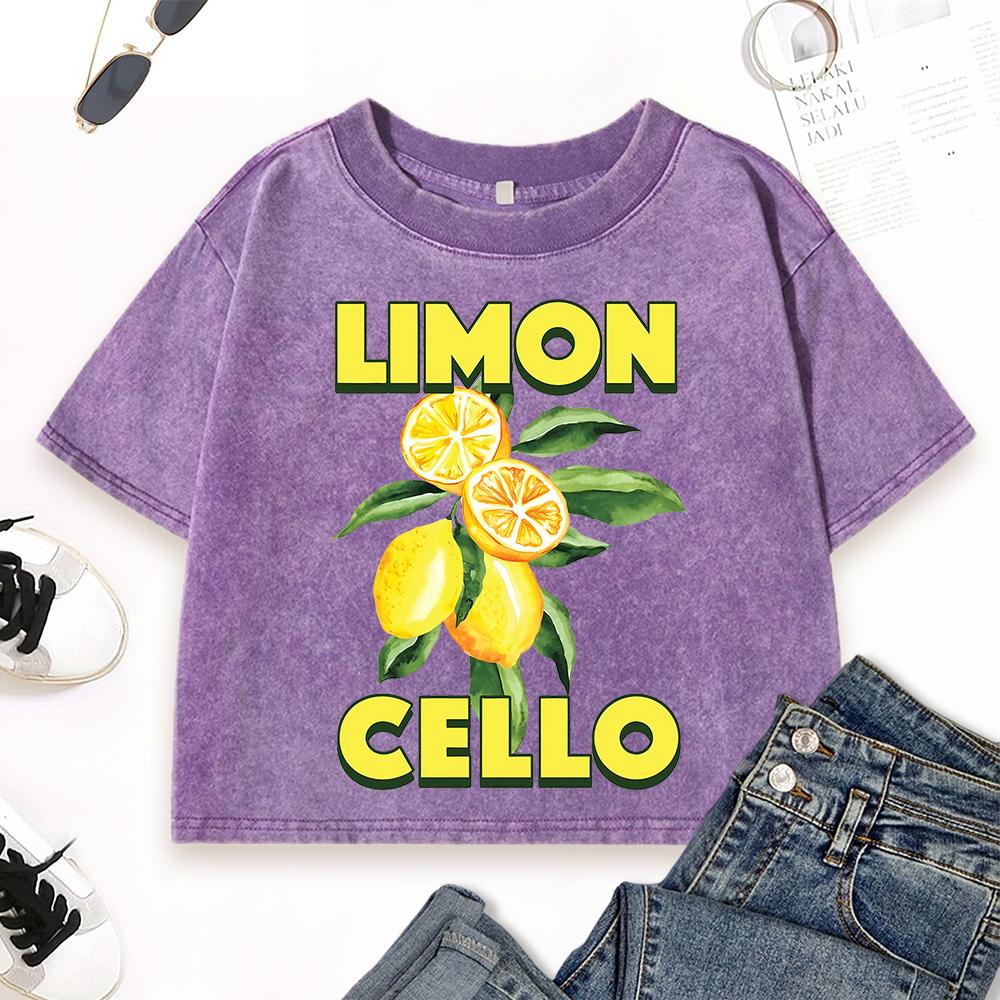 

Лимончелло Принты свежих фруктов Выстиранная футболка Женская Хлопковая Повседневная Футболка Кроп Уличная Короткий рукав Облегающая Уличная одежда XL