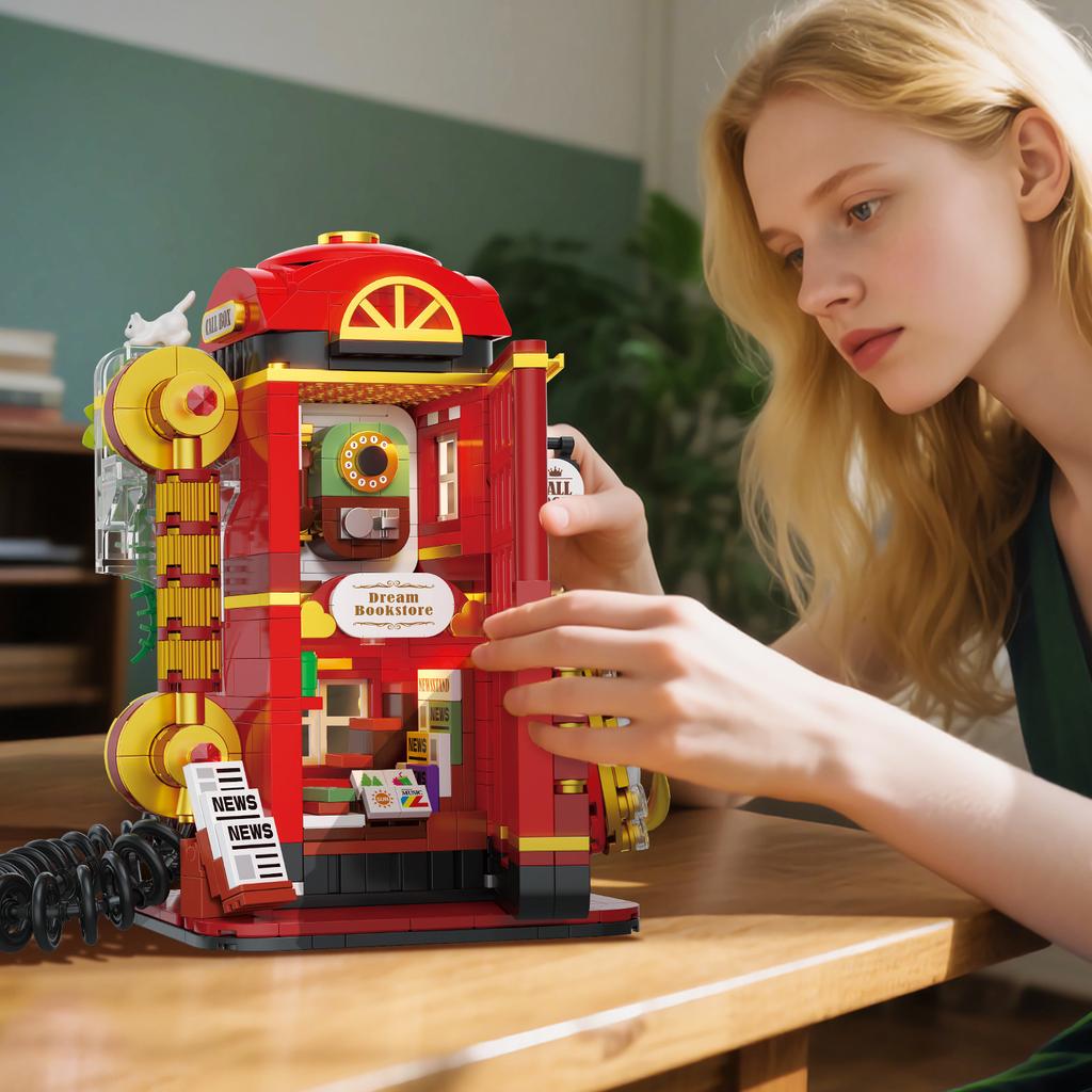 Non-Toxic Telephone Booth Building Blocks Game Machine Street View Architecture Home Decor Model Assemble Bricks Toy Gift For Kid Adult