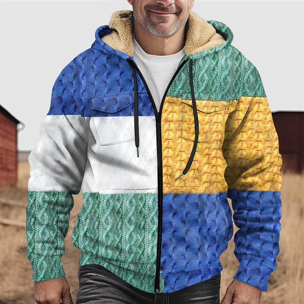 Men'S Winter Zipper Hooded Fleece Sweatshirt With Patch Pocket Casual Jacket