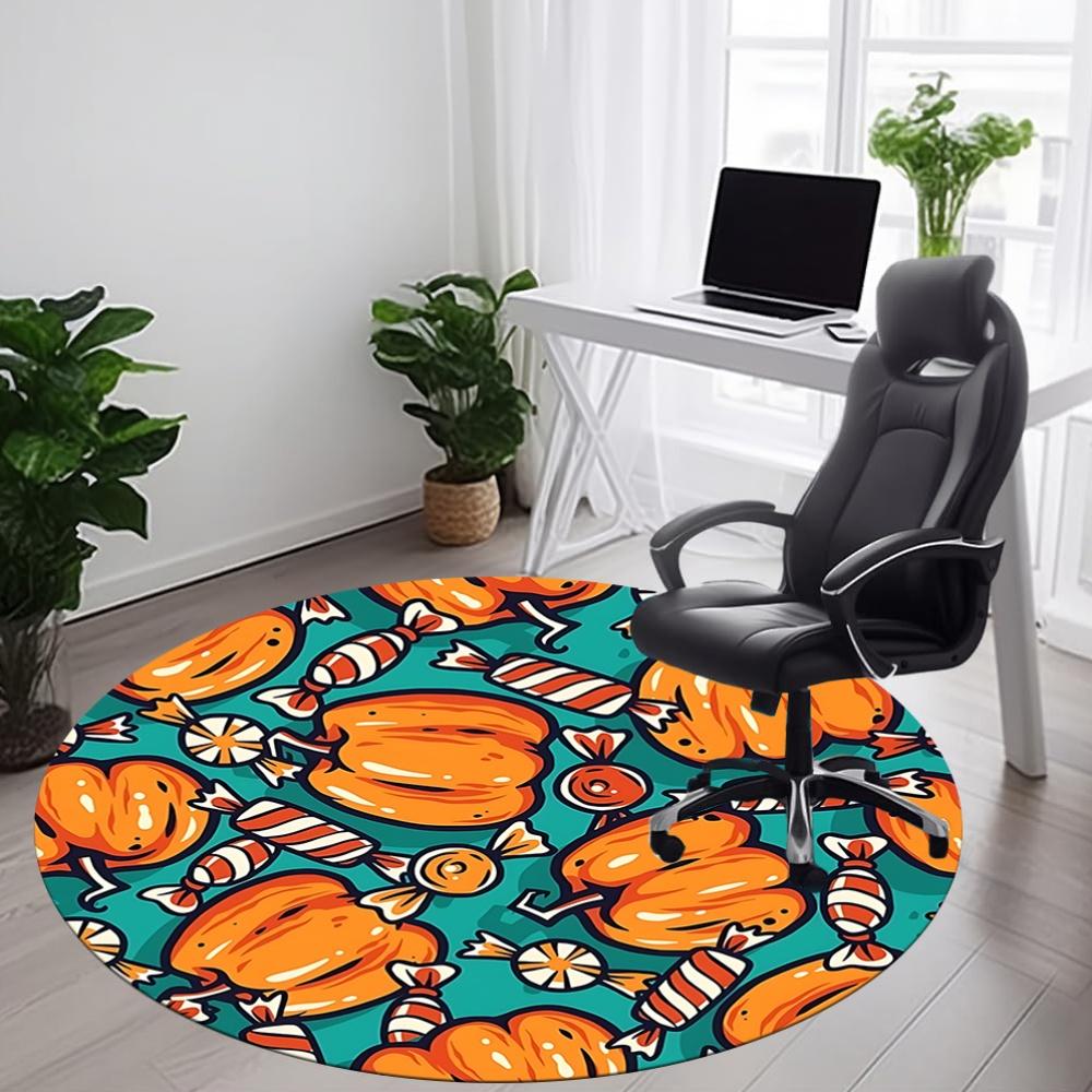 1pc Halloween Pumpkin Carpet, Round Non Slip Durable Large Size Office Carpet, Suitable for Office