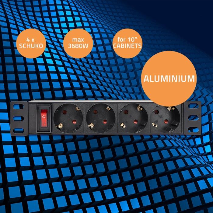 Qoltec Aluminum PDU Power Strip for 19'' RACK | 1U | 16A | 6xSCHUKO | 1.8m