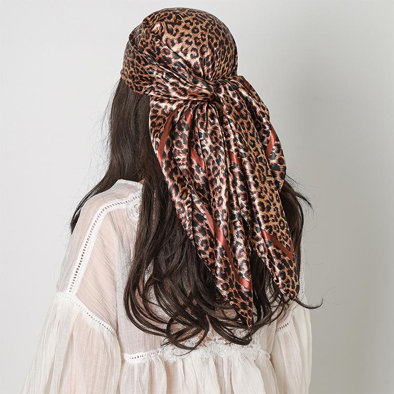 1 Stück Leopardenmuster Imitation Seide Schal Lässiger Kopftuch Muslimische Frau Hijabs Schals Glatt Weich Haarschal Islimischer Turban Bandana