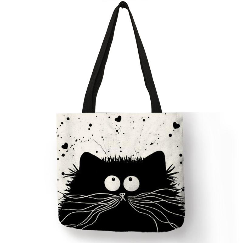 Tote Einkaufstasche süße Katze Druck Frauen Handtasche Leinen Totes mit Print Logo Casual Reisen Strand Taschen