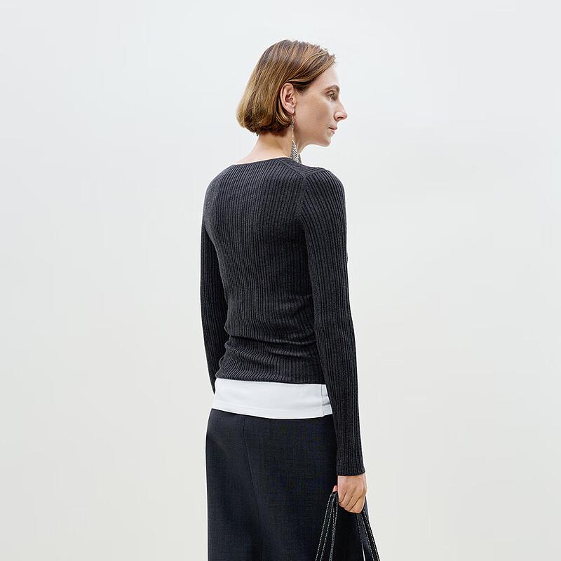 LESS 2025 Spring Slim Fit 100% Wool Round Neck Pullover Sweater